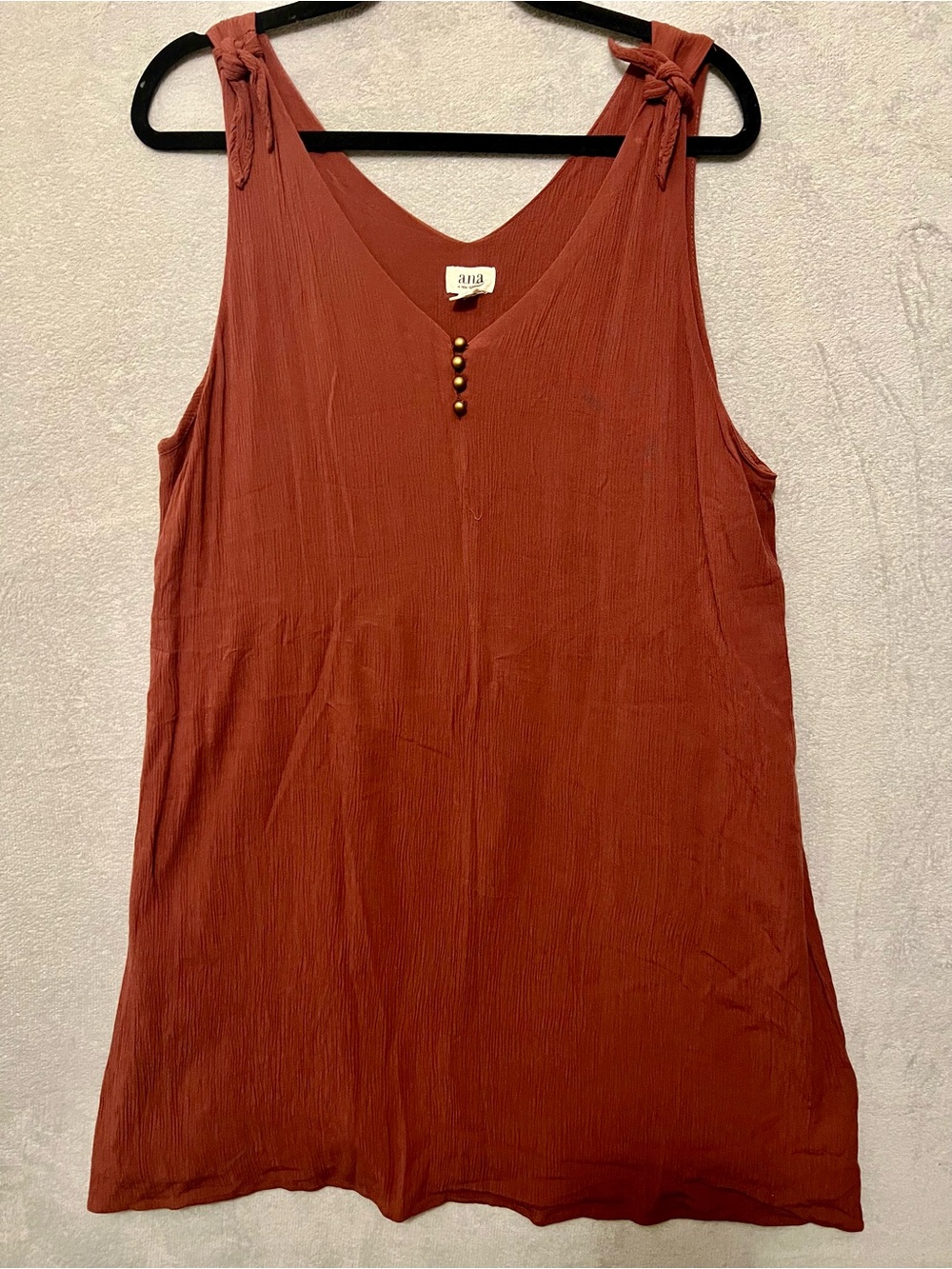 a.n.a Rust Tie-Shoulder V-Neck Midi Dress with Bead Accents